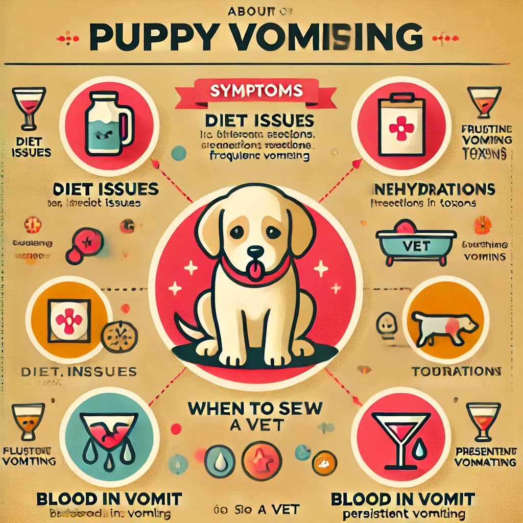 An informative infographic about puppy vomiting.